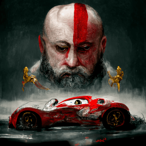 Ο God of war με μια Ferrari