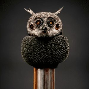 Μια κουκουβάγια πάνω σε ένα κλαδί που μοιάζει με μικρόφωνο