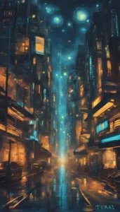 Starry night but it's a cyberpunk city 1